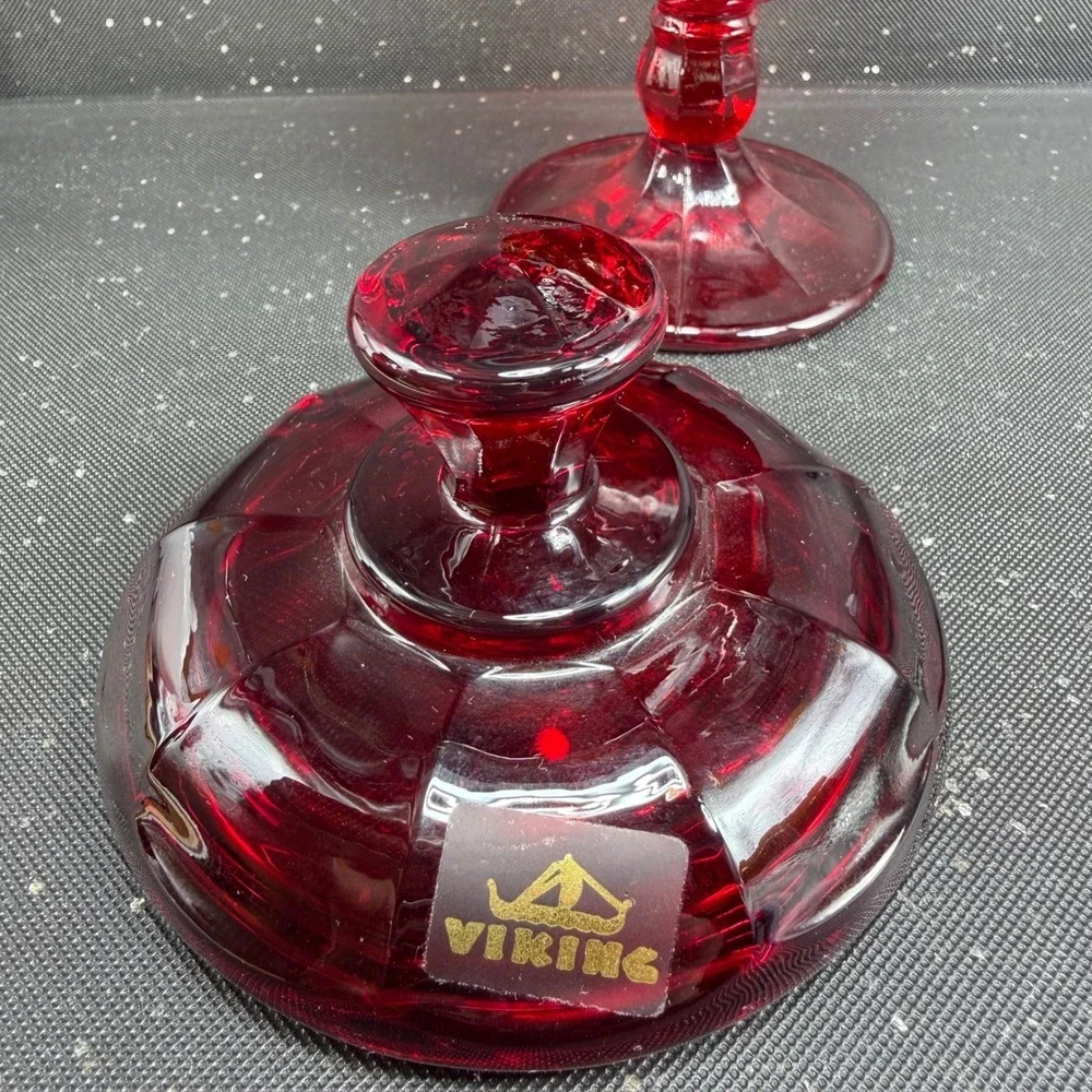 Viking Glass Ruby Red 40th Anniversary Candy Dish with Lid Doves Vintage 9 inch